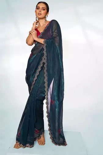 Embellished Beads And Stones Organza Saree