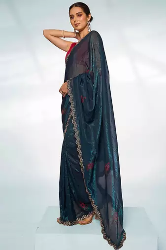 Embellished Beads And Stones Organza Saree