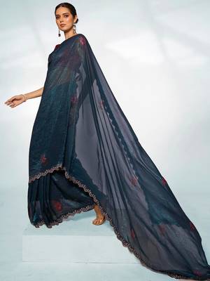 Embellished Beads And Stones Organza Saree 5