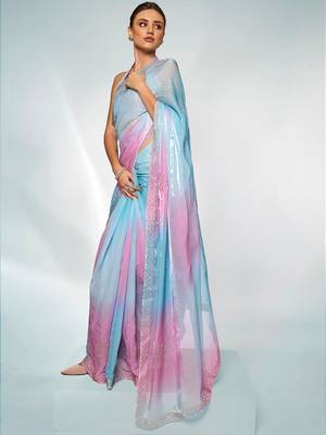 Embellished Beads And Stones Organza Saree 2