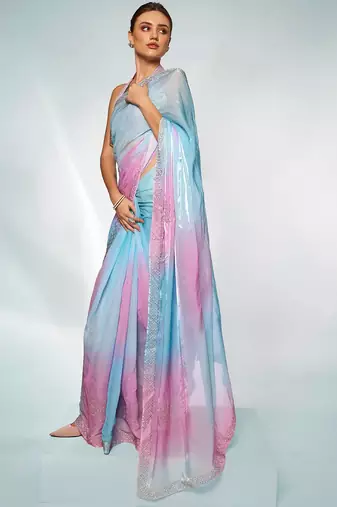Embellished Beads And Stones Organza Saree