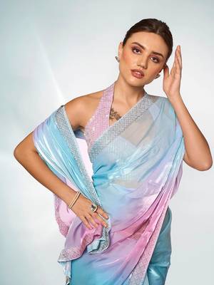 Embellished Beads And Stones Organza Saree 4