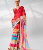 Printed Striped Satin Saree