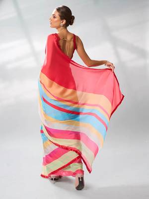 Printed Striped Satin Saree 2