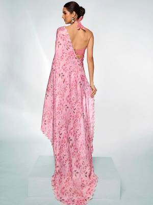 Printed Embellished Beads And Stones Satin Saree 3