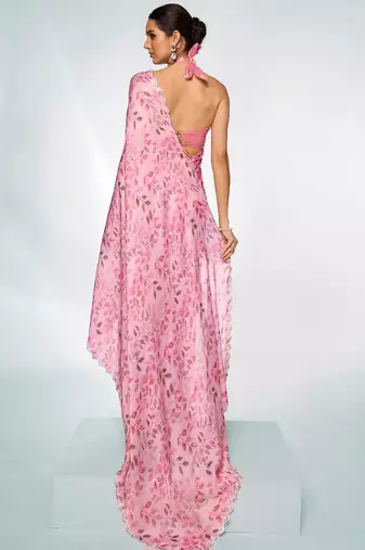 Printed Embellished Beads And Stones Satin Saree