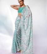 Printed Embellished Beads And Stones Satin Saree