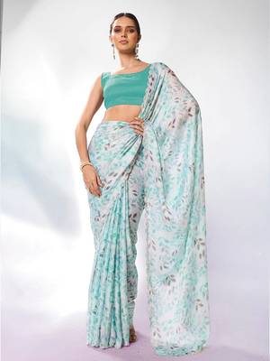 Printed Embellished Beads And Stones Satin Saree 3