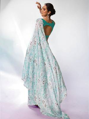 Printed Embellished Beads And Stones Satin Saree 4
