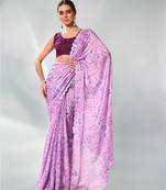 Printed Embellished Beads And Stones Satin Saree