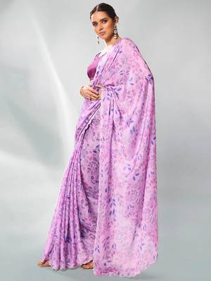 Printed Embellished Beads And Stones Satin Saree 2