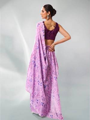 Printed Embellished Beads And Stones Satin Saree 3