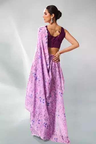 Printed Embellished Beads And Stones Satin Saree