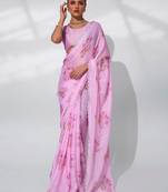 Printed Embellished Beads And Stones Satin Saree