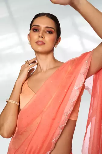 Embellished Beads And Stones Organza Saree