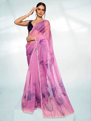 Floral Printed Organza Saree 2