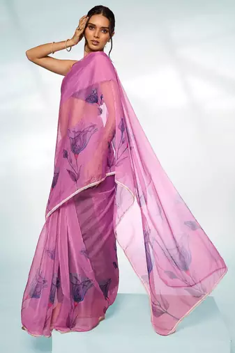 Floral Printed Organza Saree