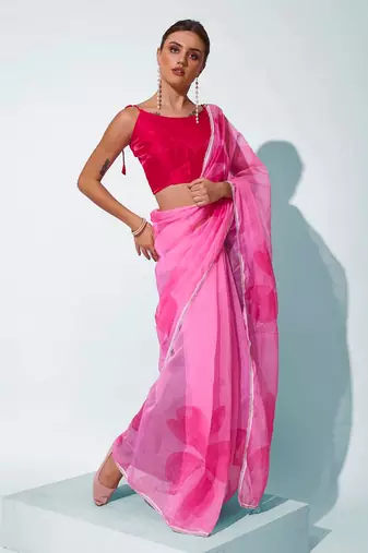 Floral Printed Organza Saree