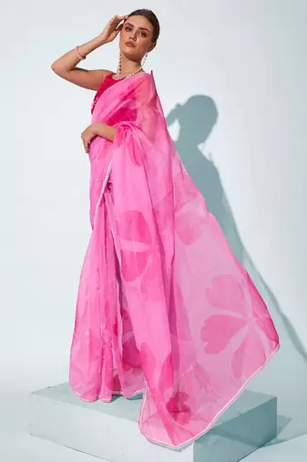 Floral Printed Organza Saree