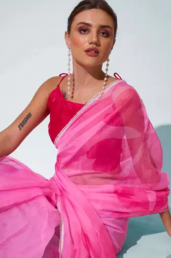 Floral Printed Organza Saree