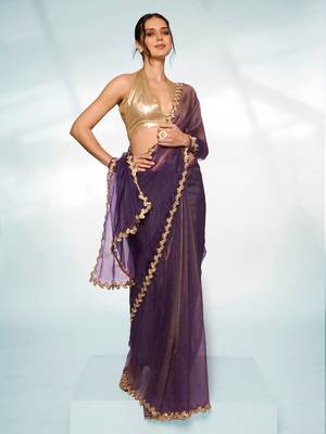 Embellished Sequinned Organza Saree 4