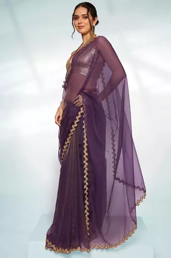 Embellished Sequinned Organza Saree