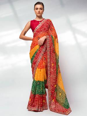 Bandhani Embellished Georgette Saree 1