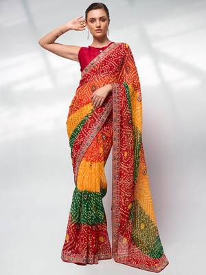 Bandhani Embellished Georgette Saree 2