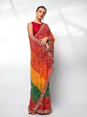 Bandhani Embellished Georgette Saree 5