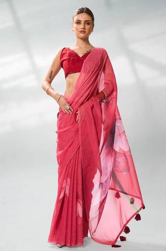 Floral Printed Organza Saree
