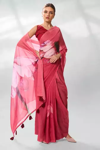 Floral Printed Organza Saree