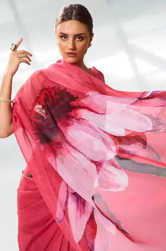 Floral Printed Organza Saree