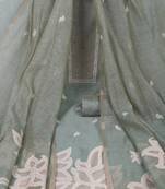 Unstitched suit set with floral woven dupatta and woven yoke with delicate tikka work.