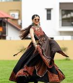 Black Printed With Gotta Cowrie (Kodi) Cotton Lehenga Choli For Navratri