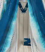 Cotton flex stripe unstitched suit set with printed bottom and dupatta.