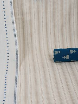 Cotton flex stripe unstitched suit set with printed bottom and dupatta. 2