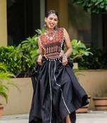 Black Printed With Gotta Cowrie (Kodi) Cotton Raas Garba Navratri Lehenga