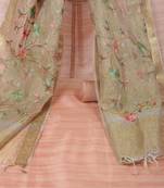 Kota doria unstitched suit set comes with an embroidered chanderi crushed dupatta.
