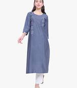 Lavender viscose cotton silk kurti with handwork