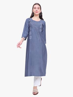 Lavender viscose cotton silk kurti with handwork 2
