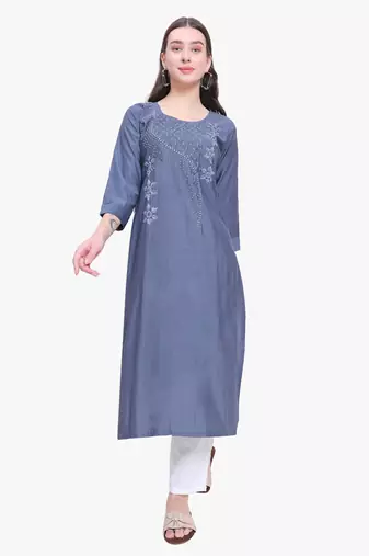 Lavender viscose cotton silk kurti with handwork