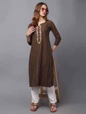 Brown cottton kurti with work 2