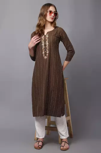 Brown cottton kurti with work