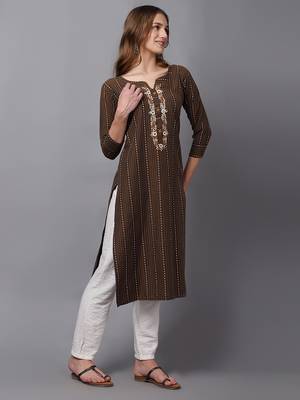 Brown cottton kurti with work 1