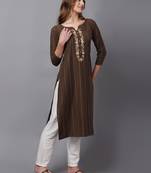 Brown cottton kurti with work
