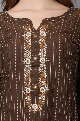 Brown cottton kurti with work