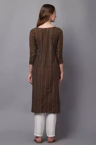 Brown cottton kurti with work