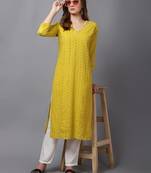 Yellow cambric chikankari kurti with handwork