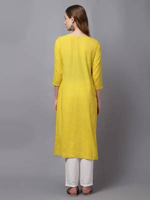 Yellow cambric chikankari kurti with handwork 4
