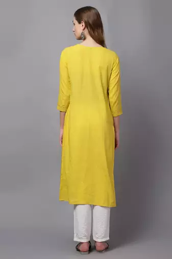 Yellow cambric chikankari kurti with handwork